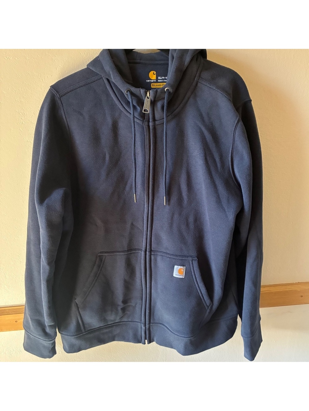 Y2K Carhartt Mens Full Zip Hoodie Navy Blue Relaxed Fit XL Cotton Polyester